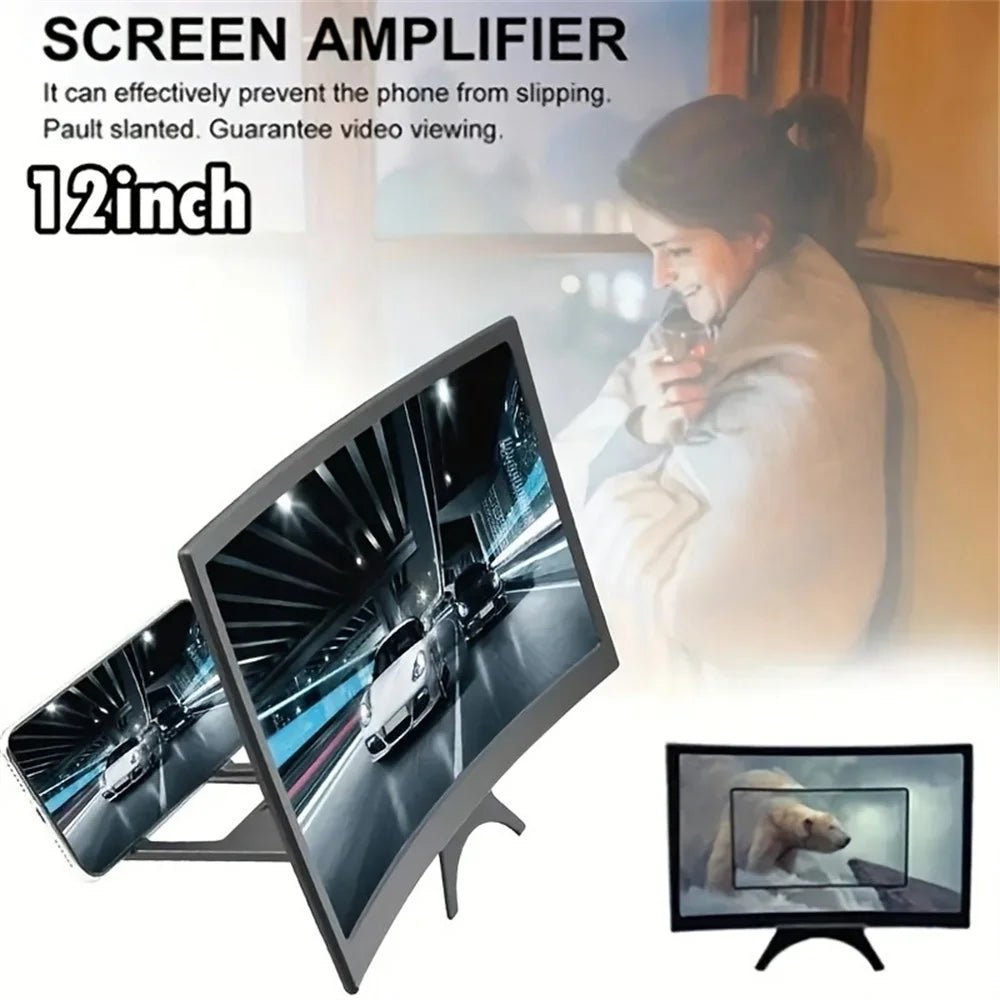 12 Inch/Phone Screen 3D HD Magnifier Movie Video Amplifier Holder Enlarger Screen Smart Phone Magnifing Curved Screen - thisisforyou.shop