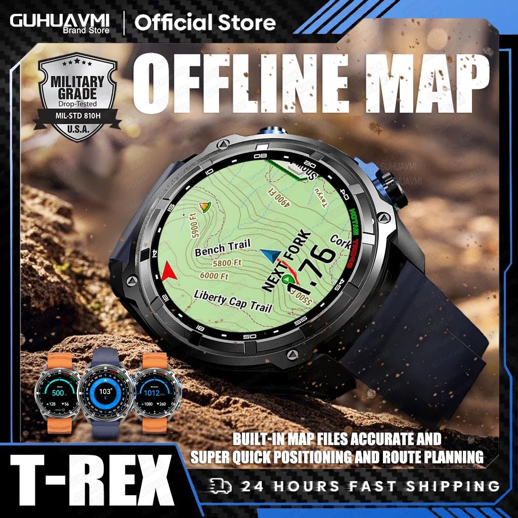 2025 New GPS SmartWatch Offline Maps 4GB Memory Video Player Military Sports Smart bracelet Men 50m Swimming Waterproof Sapphire - thisisforyou.shop