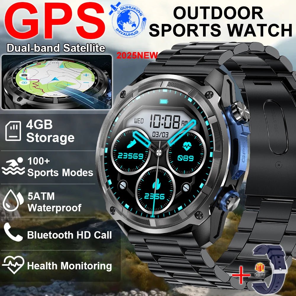 2025 New GPS SmartWatch Offline Maps 4GB Memory Video Player Military Sports Smart bracelet Men 50m Swimming Waterproof Sapphire - thisisforyou.shop
