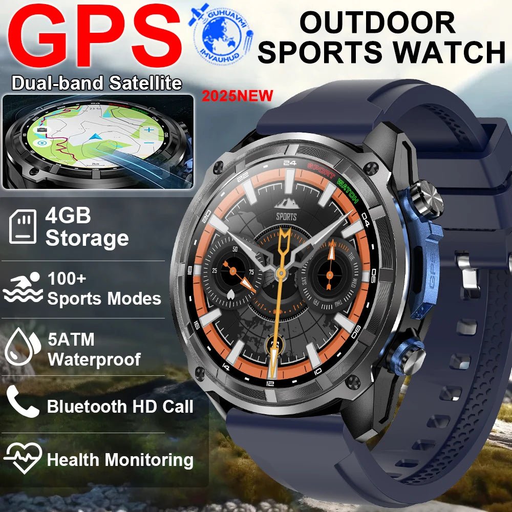 2025 New GPS SmartWatch Offline Maps 4GB Memory Video Player Military Sports Smart bracelet Men 50m Swimming Waterproof Sapphire - thisisforyou.shop