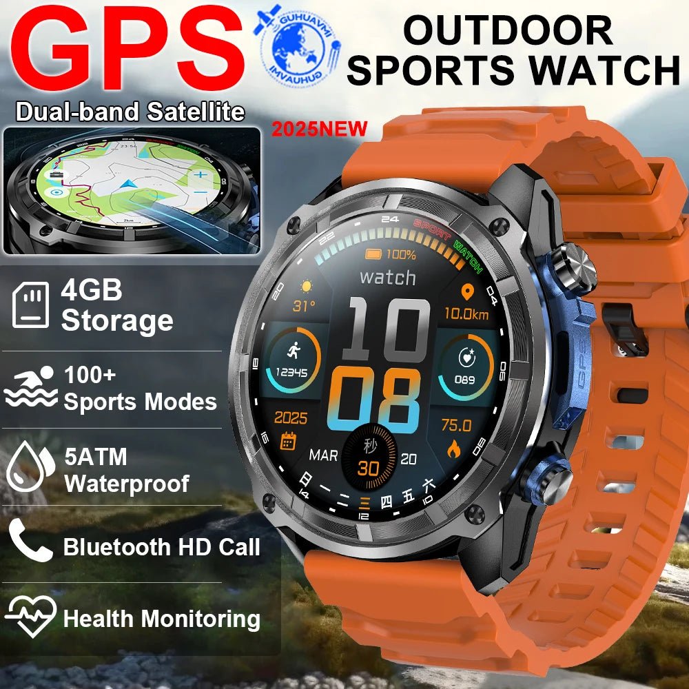 2025 New GPS SmartWatch Offline Maps 4GB Memory Video Player Military Sports Smart bracelet Men 50m Swimming Waterproof Sapphire - thisisforyou.shop