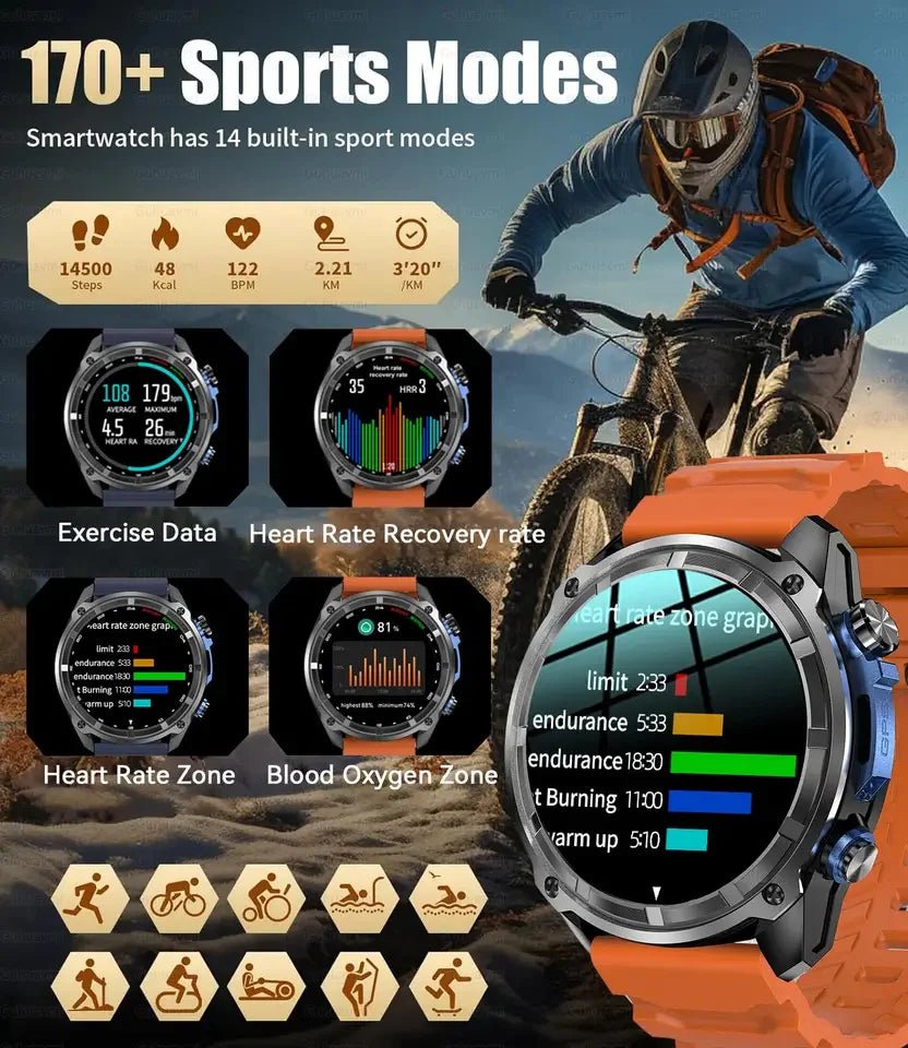 2025 New GPS SmartWatch Offline Maps 4GB Memory Video Player Military Sports Smart bracelet Men 50m Swimming Waterproof Sapphire - thisisforyou.shop