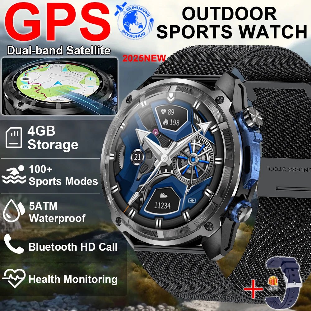 2025 New GPS SmartWatch Offline Maps 4GB Memory Video Player Military Sports Smart bracelet Men 50m Swimming Waterproof Sapphire - thisisforyou.shop