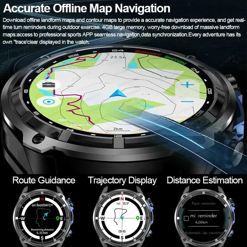 2025 New GPS SmartWatch Offline Maps 4GB Memory Video Player Military Sports Smart bracelet Men 50m Swimming Waterproof Sapphire - thisisforyou.shop