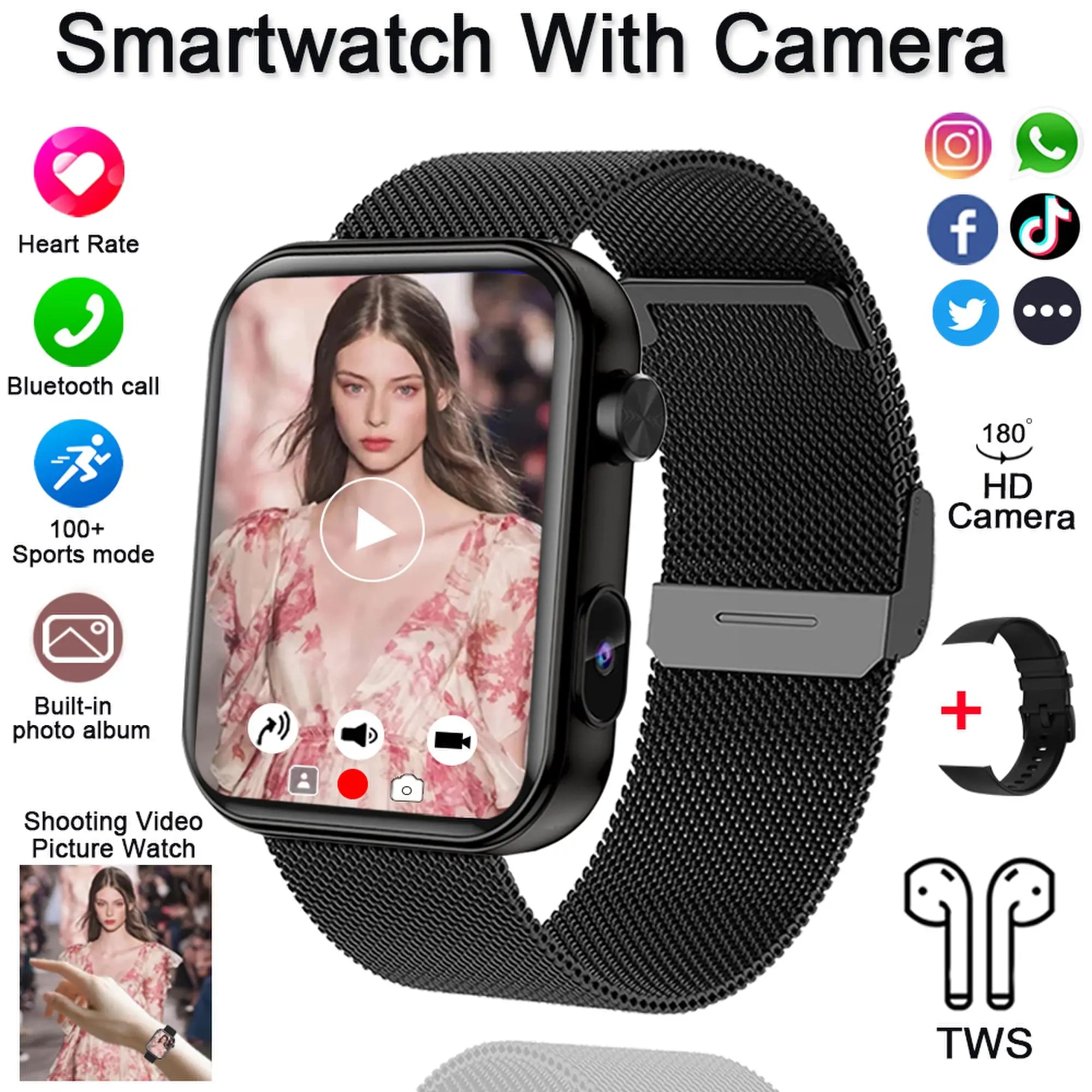 2025 New Smart Watch Men Women Camera Take Photos Record Video Health Monitor Sports Fitness Waterproof BT Call Smartwatch - thisisforyoushop.be