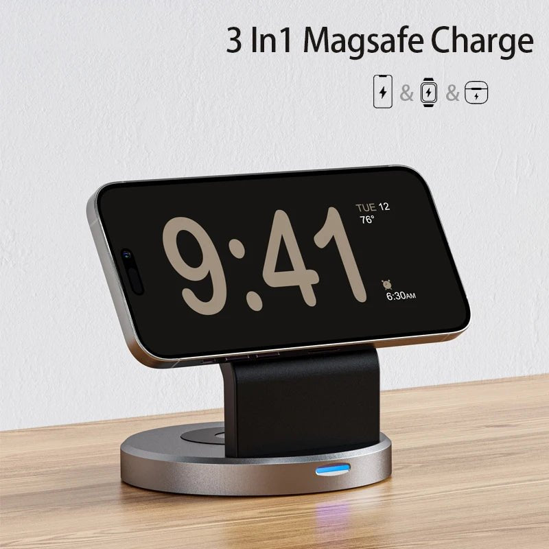 3 In 1 Magnetic Wireless Charger Stand For iPhone 15 14 13 12 Pro Max iWatch AirPods Station Dock MagSafe Fast Charging Station - thisisforyou.shop