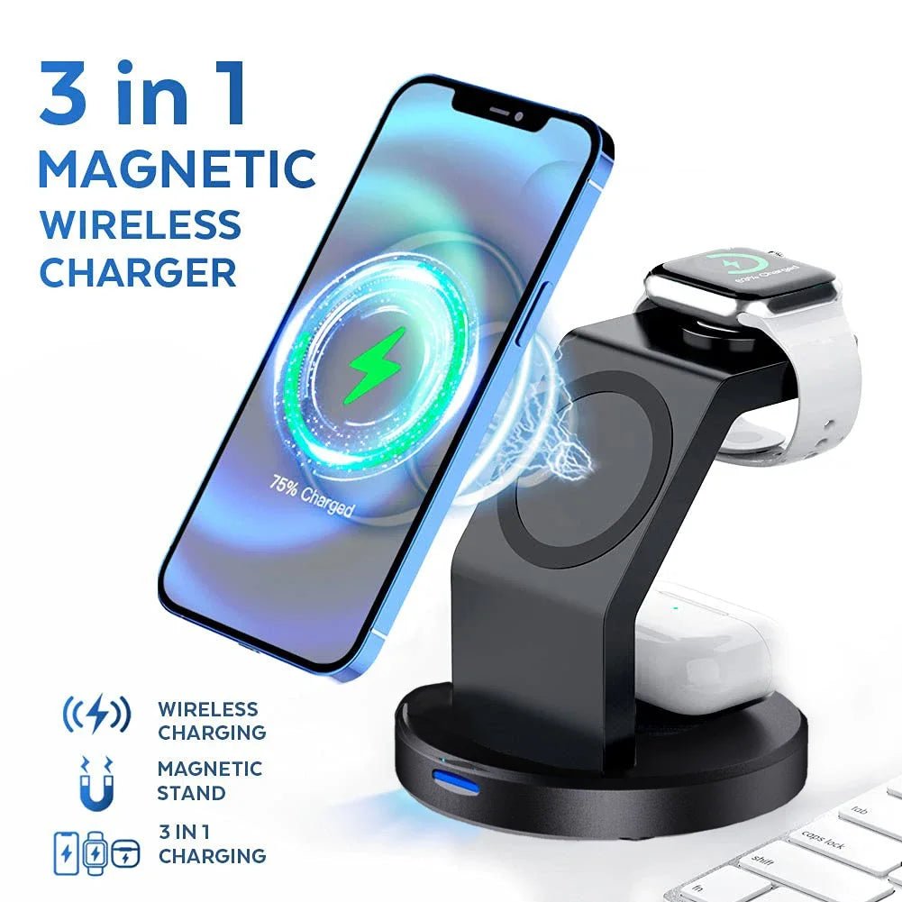 3 In 1 Magnetic Wireless Charger Stand For iPhone 15 14 13 12 Pro Max iWatch AirPods Station Dock MagSafe Fast Charging Station - thisisforyou.shop
