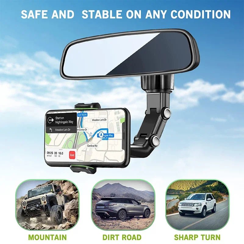 360° Rotatable Extendable Car Phone Holder - Rearview Mirror Mount, Adjustable Length, Multifunctional - thisisforyou.shop