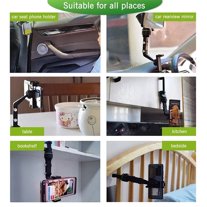 360° Rotatable Extendable Car Phone Holder - Rearview Mirror Mount, Adjustable Length, Multifunctional - thisisforyou.shop