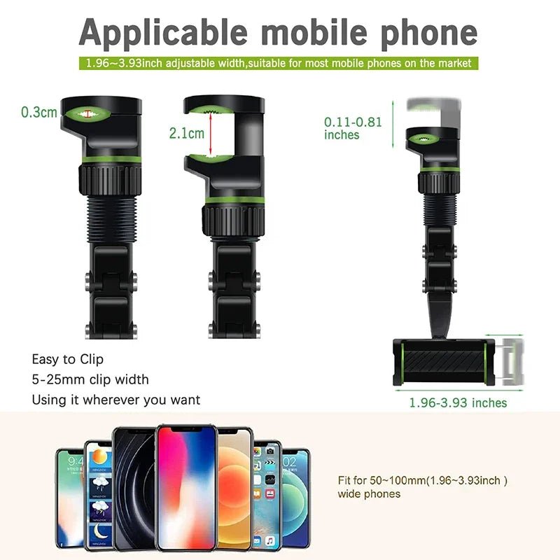 360° Rotatable Extendable Car Phone Holder - Rearview Mirror Mount, Adjustable Length, Multifunctional - thisisforyou.shop