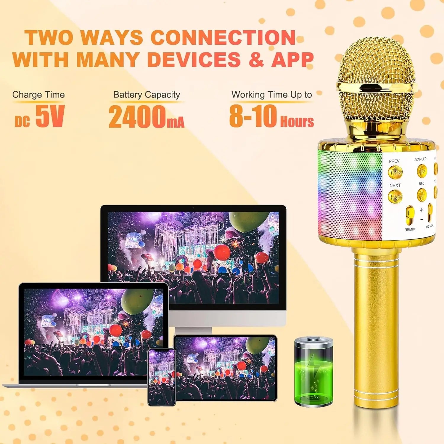 4 in 1 Karaoke Wireless Microphone with LED Lights, Portable Microphone for Kids, Great Gifts Toys for Kids, Girls, Boys Adults - thisisforyoushop.be