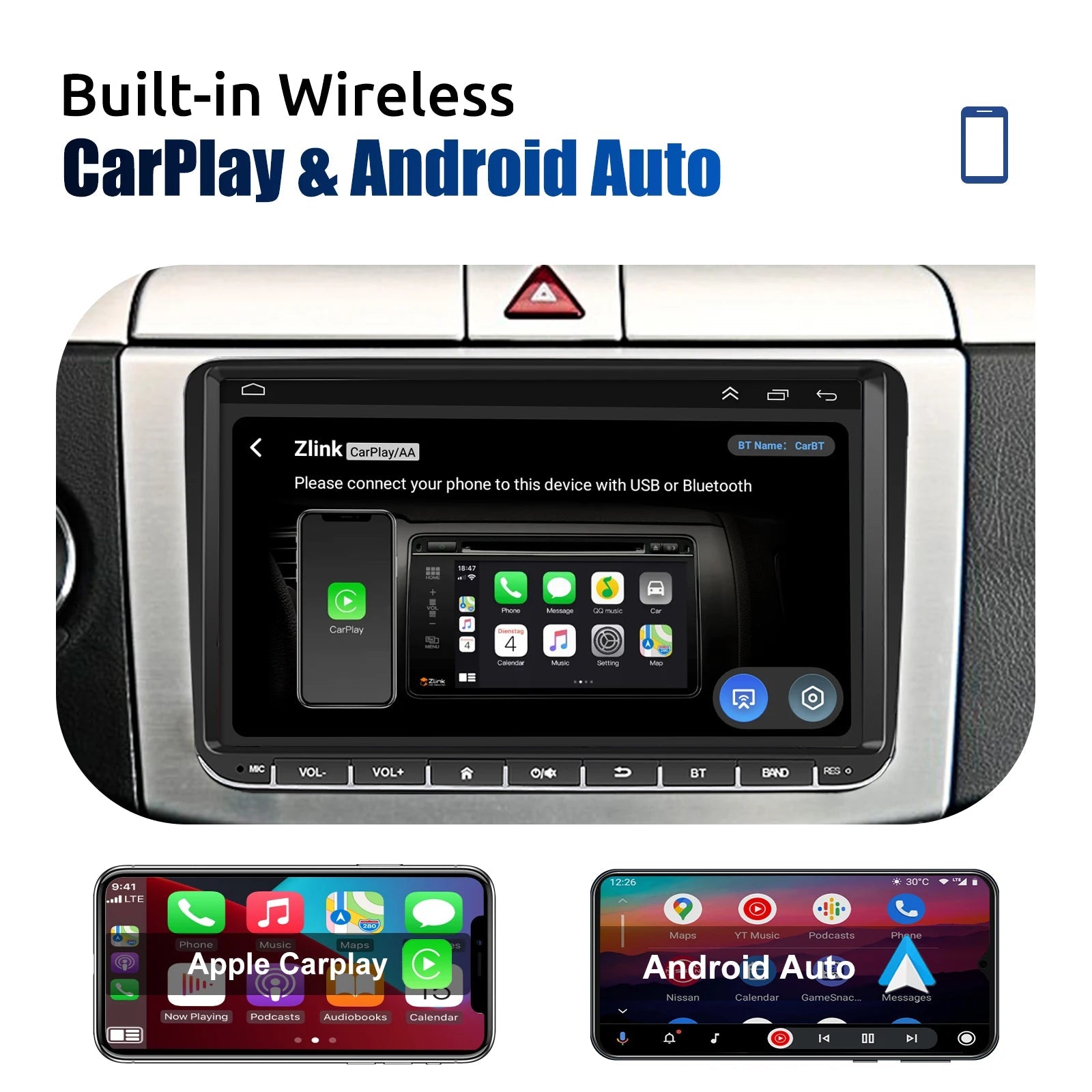 9" Android 14 4G+64G Wireless Carplay Car Stereo GPS NAVI WIFI RDS FM BT EQ for VW Golf 5 6 Passat Polo Touran Tiguan Caddy EOS - thisisforyou.shop