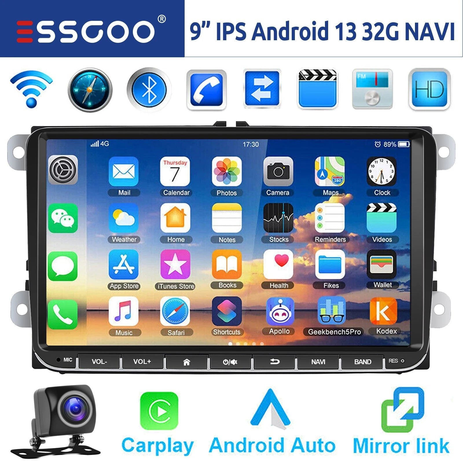 9" Android 14 4G+64G Wireless Carplay Car Stereo GPS NAVI WIFI RDS FM BT EQ for VW Golf 5 6 Passat Polo Touran Tiguan Caddy EOS - thisisforyou.shop