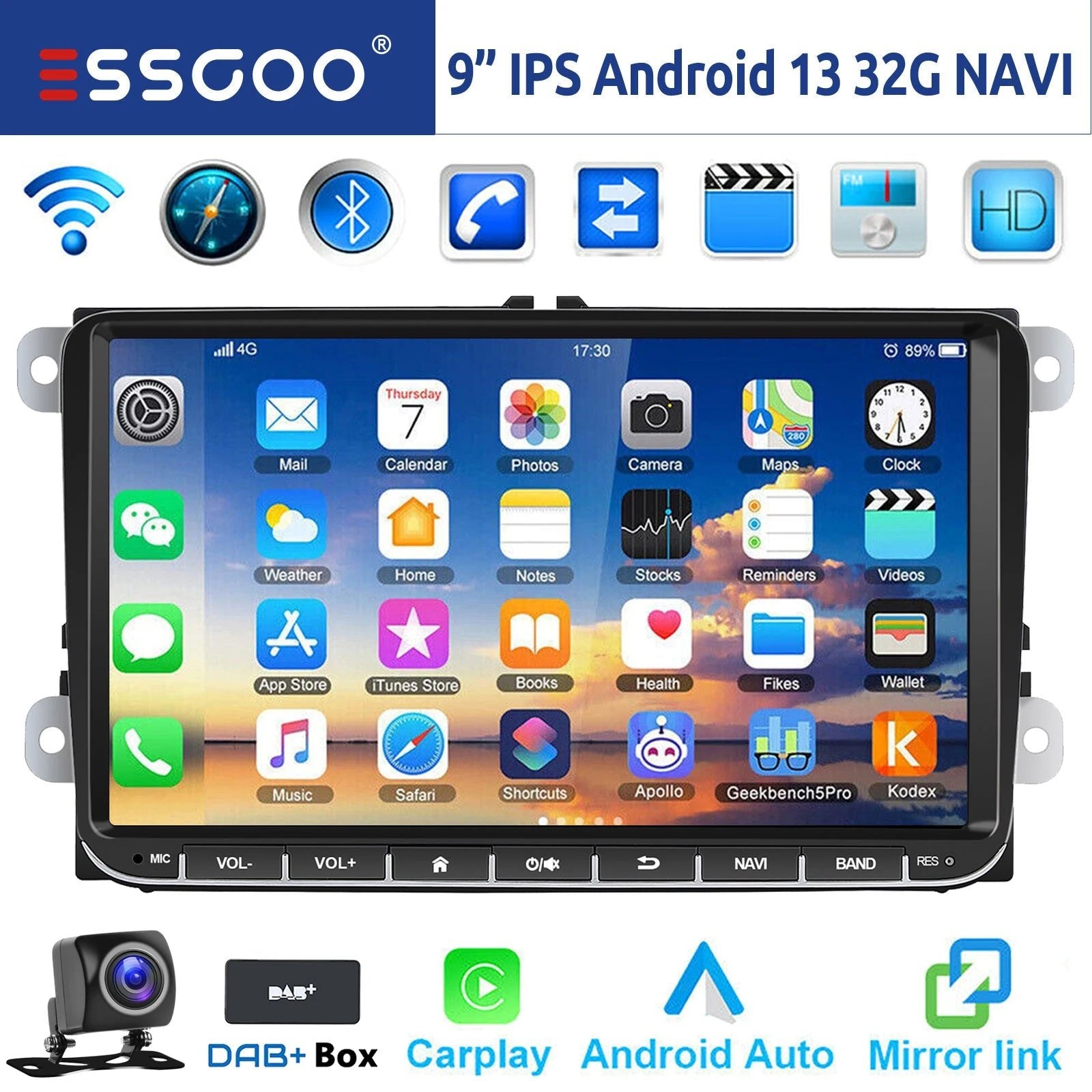 9" Android 14 4G+64G Wireless Carplay Car Stereo GPS NAVI WIFI RDS FM BT EQ for VW Golf 5 6 Passat Polo Touran Tiguan Caddy EOS - thisisforyou.shop
