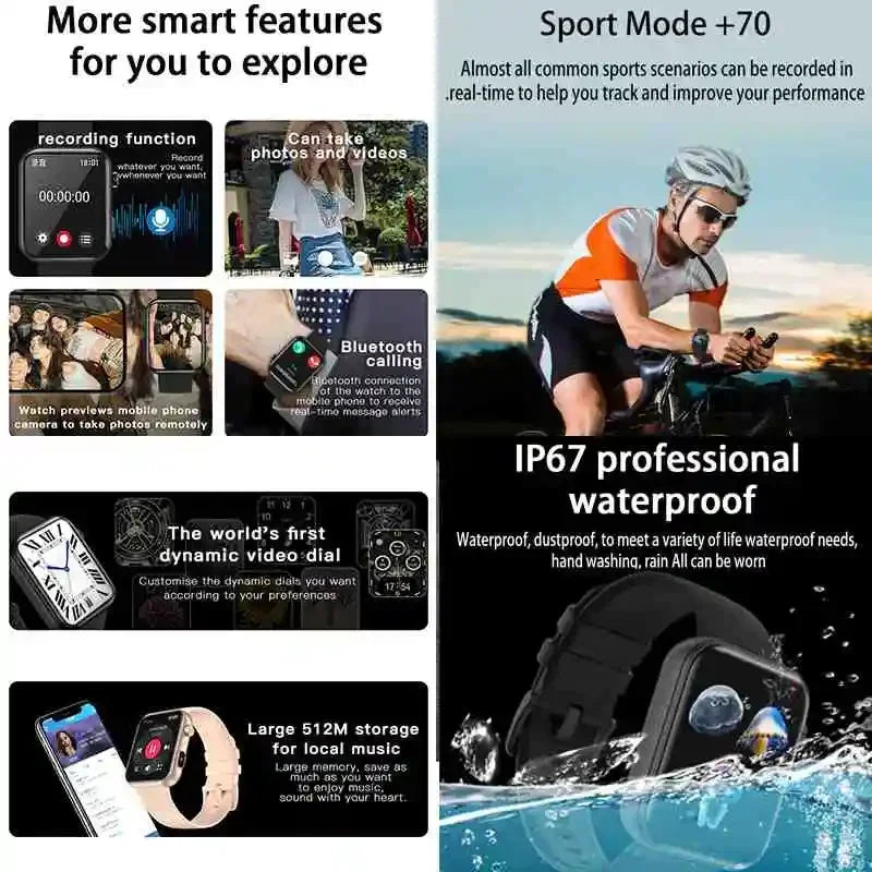 2025 Camera Take Photo Record Video Smart Watch 512MB Memory Sports Fitness Waterproof Bluetooth Call Smartwatch For Android iOS