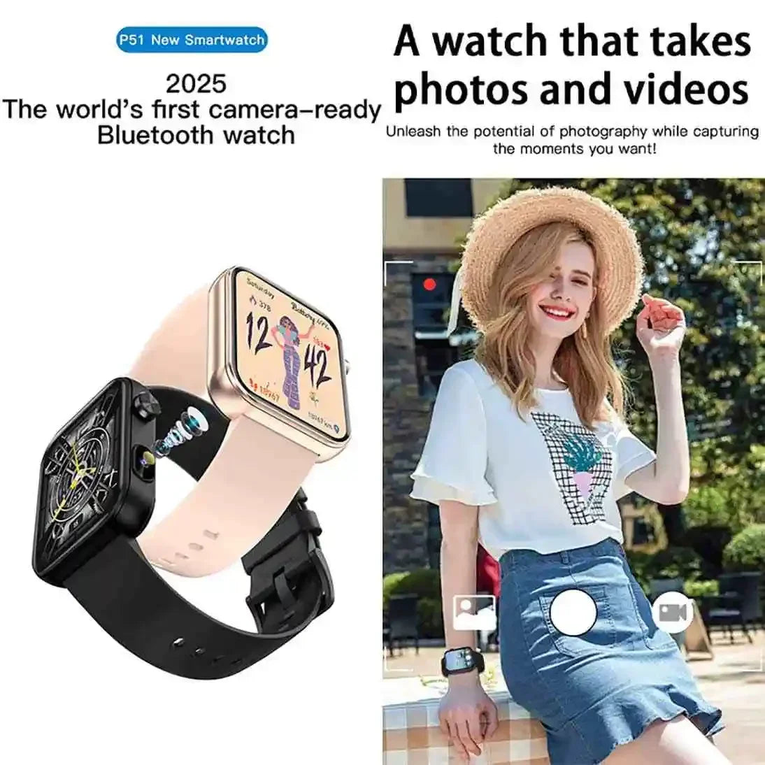 2025 Camera Take Photo Record Video Smart Watch 512MB Memory Sports Fitness Waterproof Bluetooth Call Smartwatch For Android iOS