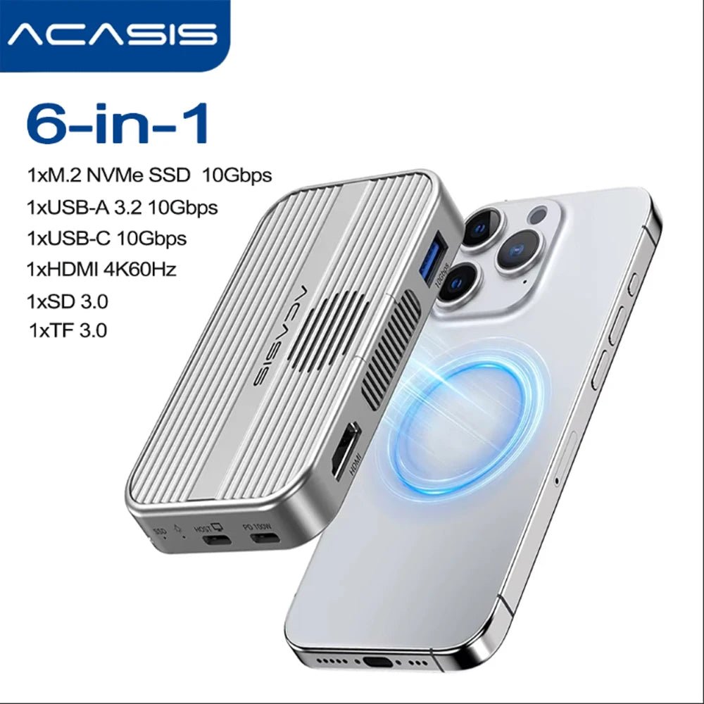 ACASIS M.2 NVMe SSD Enclosure Magnetic USB C Docking Station 10Gbps with Cooling Fan for iPhone 16/15 Pro 2230/42/60/80 NVME SSD - thisisforyou.shop