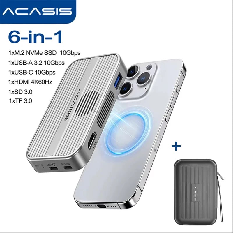 ACASIS M.2 NVMe SSD Enclosure Magnetic USB C Docking Station 10Gbps with Cooling Fan for iPhone 16/15 Pro 2230/42/60/80 NVME SSD - thisisforyou.shop