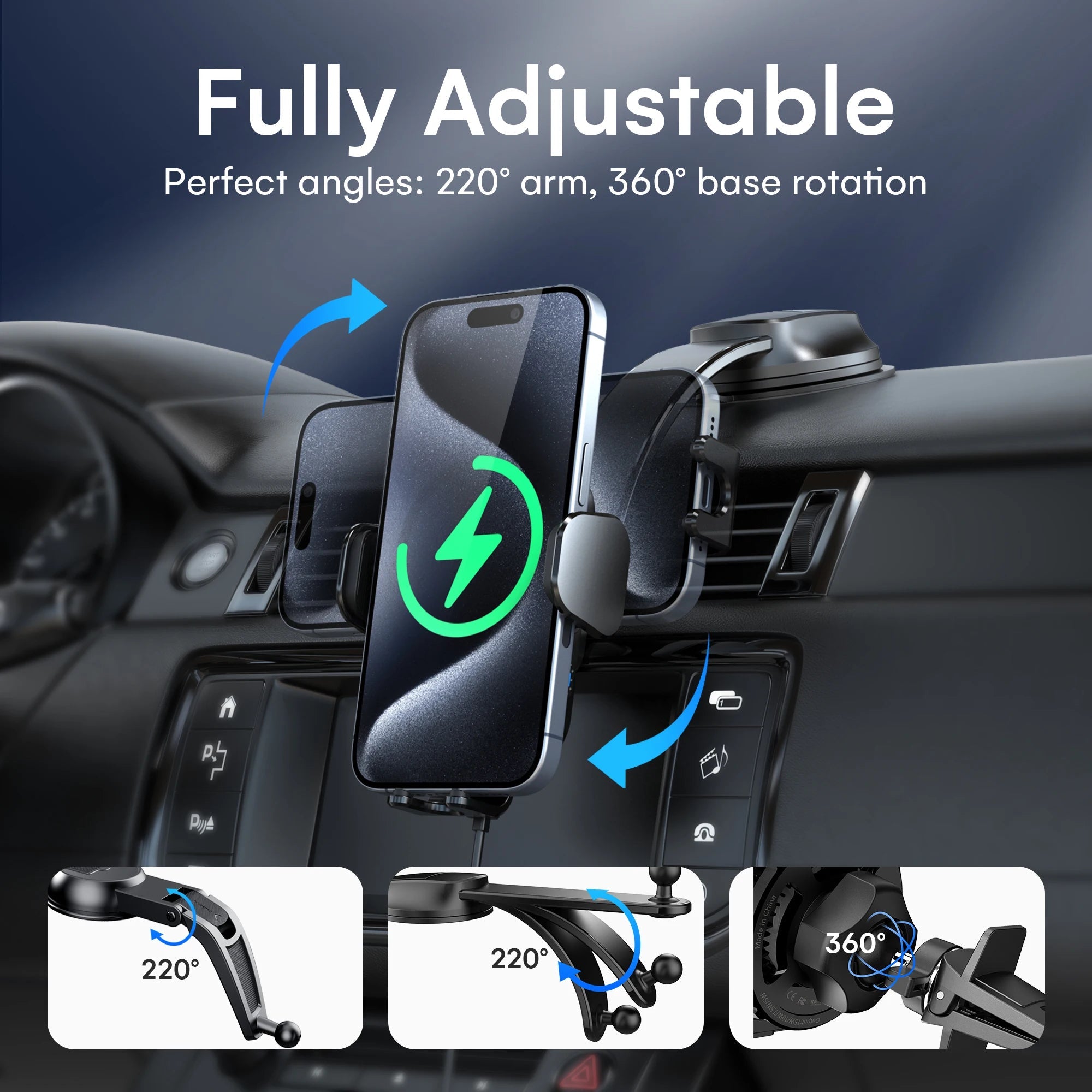 AutoGrip 15W Wireless Car Charger CC54 - SC3 - Suction cup style - thisisforyou.shop